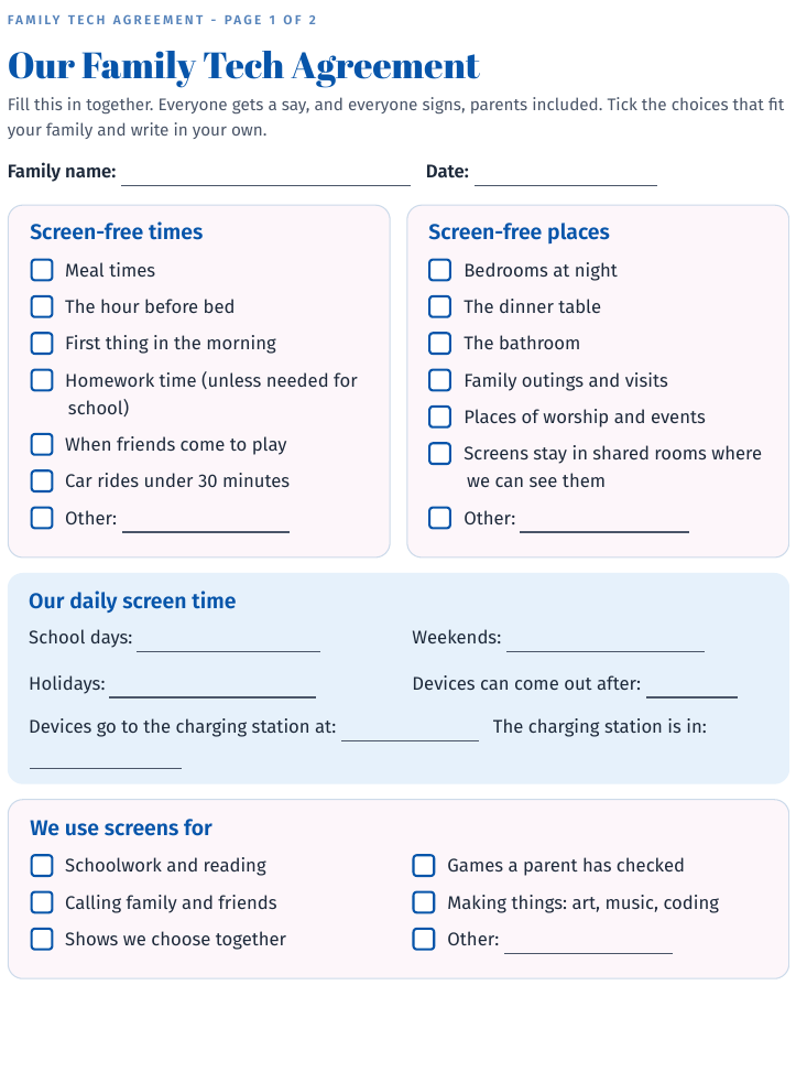 A page from the Family Tech Agreement printable